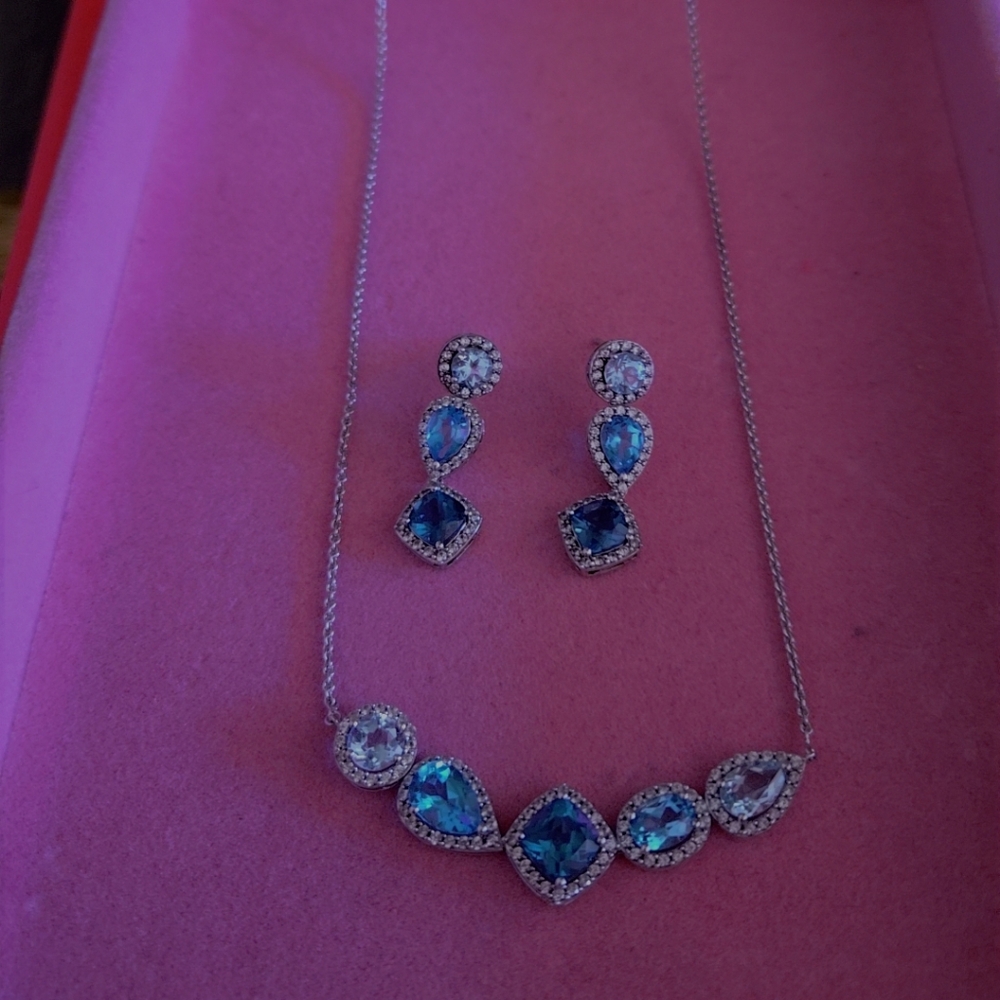 Helzberg Diamonds Blue Topaz Necklace With Matching Earrings